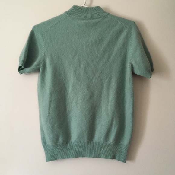 Vintage 100% Cashmere Mock Neck Seam Foam Green Sweater S - Picture 3 of 4